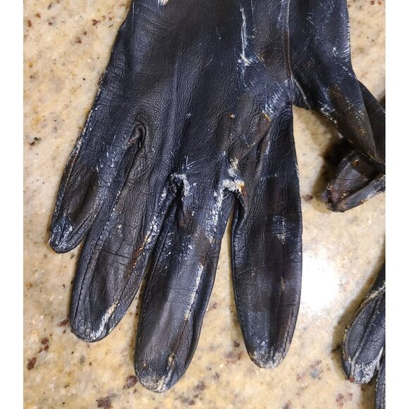 Vintage Women's Size S Blue Leather Gloves Horror Costume Thrashed Zombie War - Picture 7 of 11